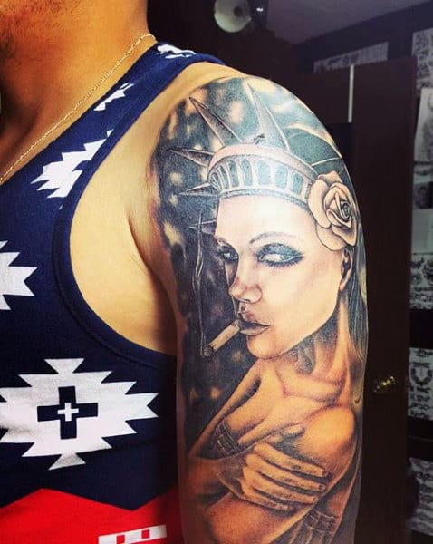 Potrait Lady Liberty Tattoo For Males