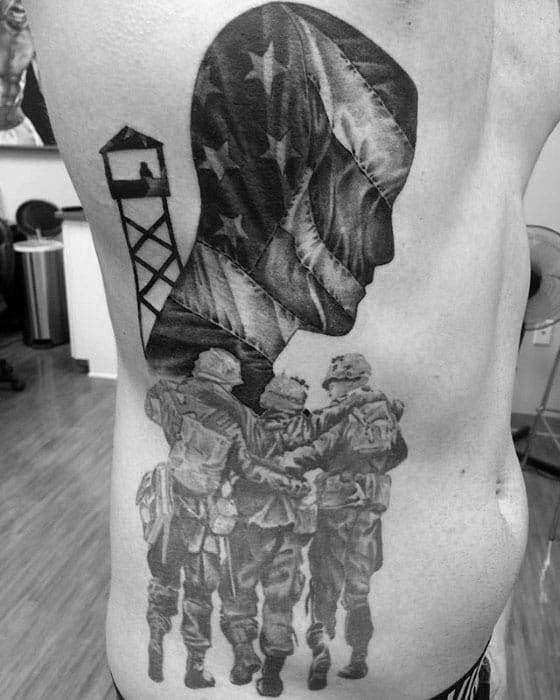 Pow Mia Mens Tattoo Designs On Rib Cage Side