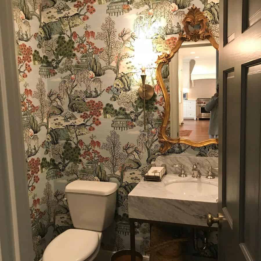 japanese garden wallpaper powder room