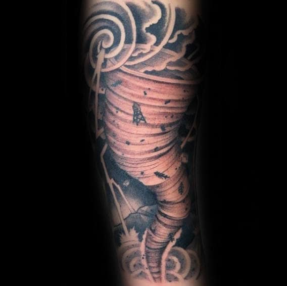 Powerful Tornado With Clouds Mens Forearm Sleeve Tattoos