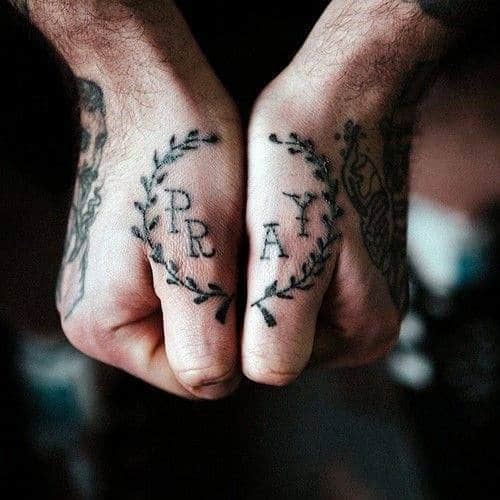 Pray Olive Branch Mens Thumb Tattoos