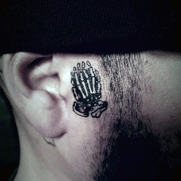 Praying Skeleton Hands Mens Small Face Tattoos