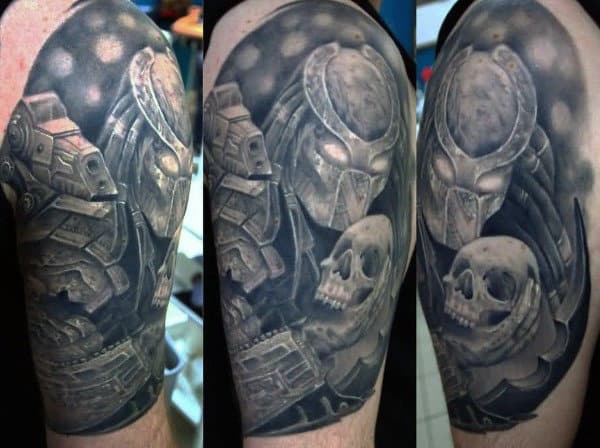 Predator Holding Skull Mens Half Sleeve Tattoos
