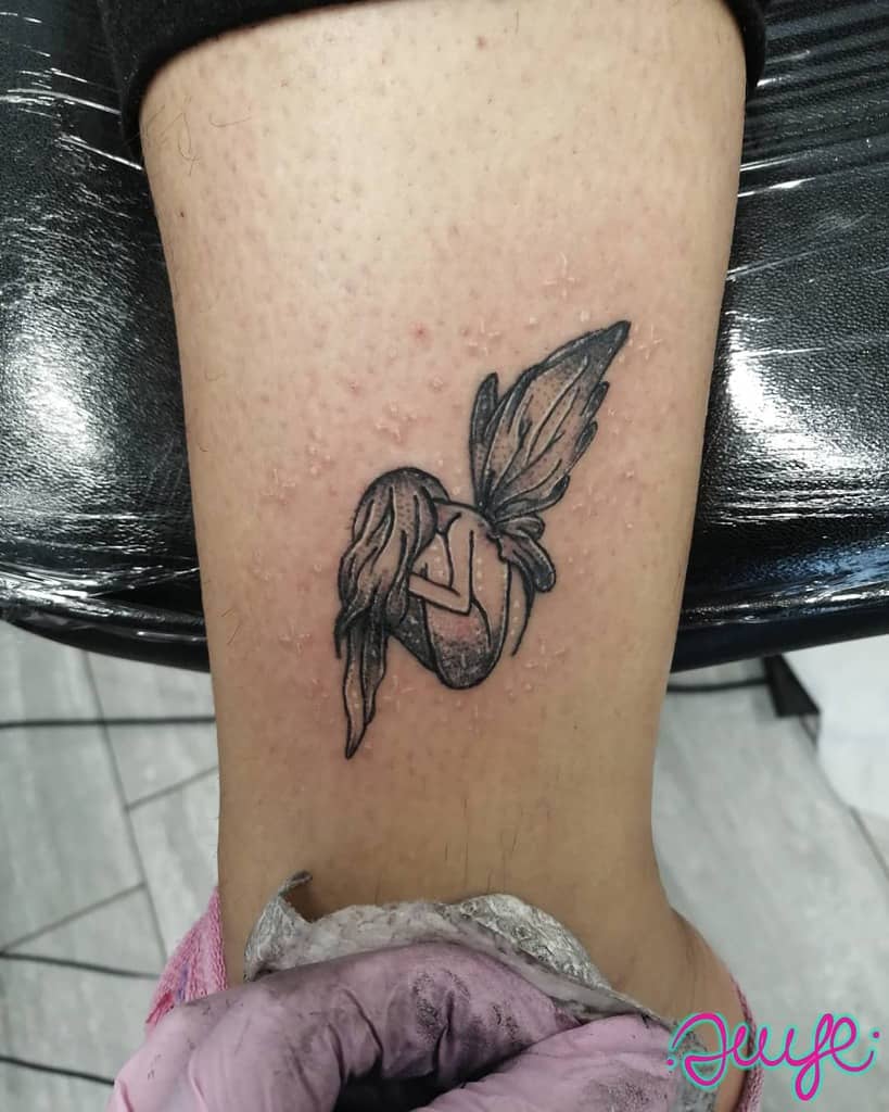 Pretty Black And Grey Acilia Fairy Tattoo