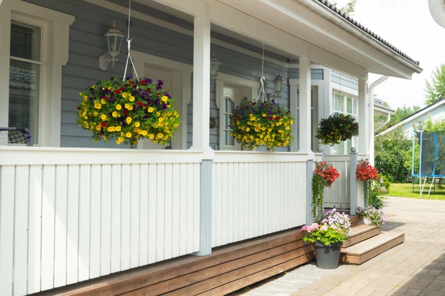 privacy front porch railing with flowers
