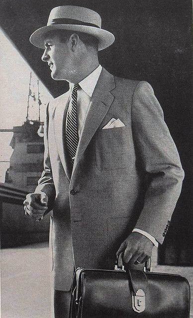 Professional Businessman With Breifcase And Hat Mens 1950s Fashion Ideas