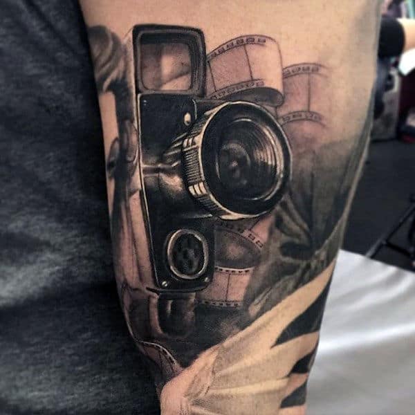 Professional Camera Tattoo Male Upper Arm