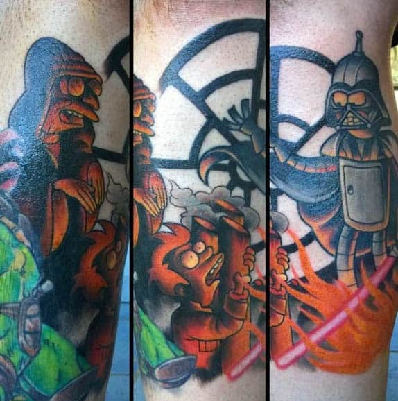 Professor Farnsworth Mens Futurama Themed Leg Tattoos