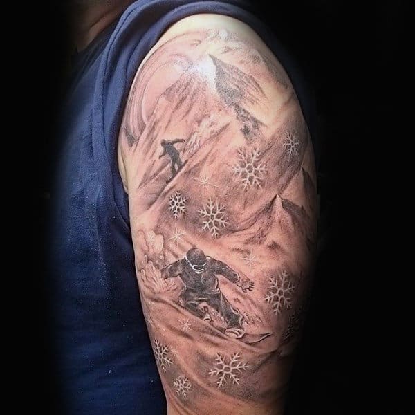 Proffesional Snowboarding On Peaks Tattoo Guys Arms