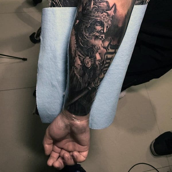Profile Of Royalty With Crown Tattoo Forearms Men