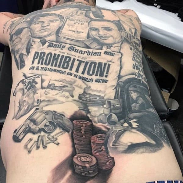 Prohibition Gangster Mens Full Back Tattoos
