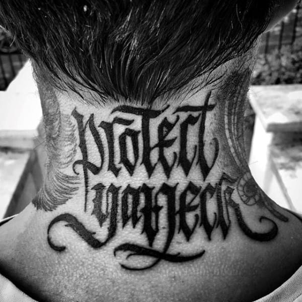 Protect Your Neck Wu Tang Mens Lettering Tattoo Designs