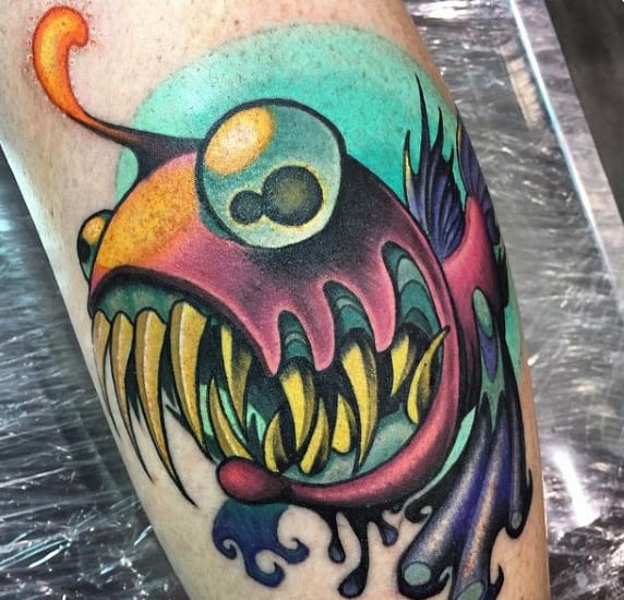 Protuding Eye New School Tattoo Male Forearms