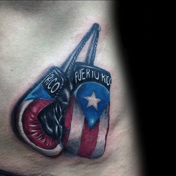 Puerto Rico Themed Mens Boxing Gloves Tattoos
