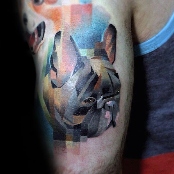 Pug Dog Back Of Arm Mens Tattoo Pixel Design