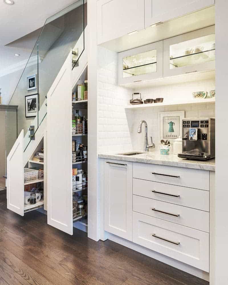 pull-out pantry under stairs 
