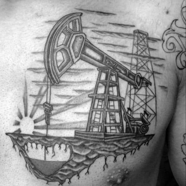 Pumpjack Guys Heart Oilfield Upper Chest Tattoo