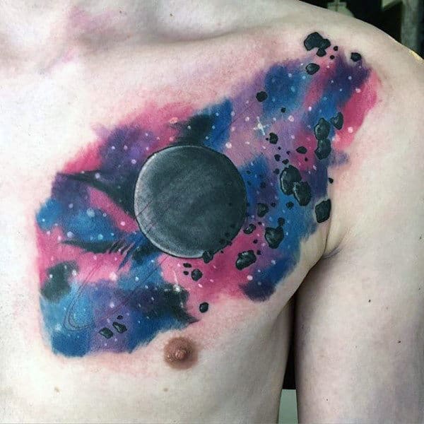 Purple Astronomy Tattoo Mens Chest