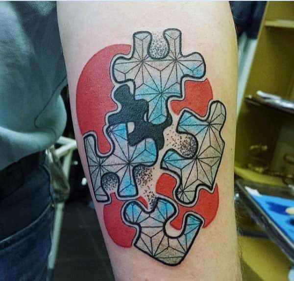 Puzzle Peice Tattoos On Men Geometric Abstract Style
