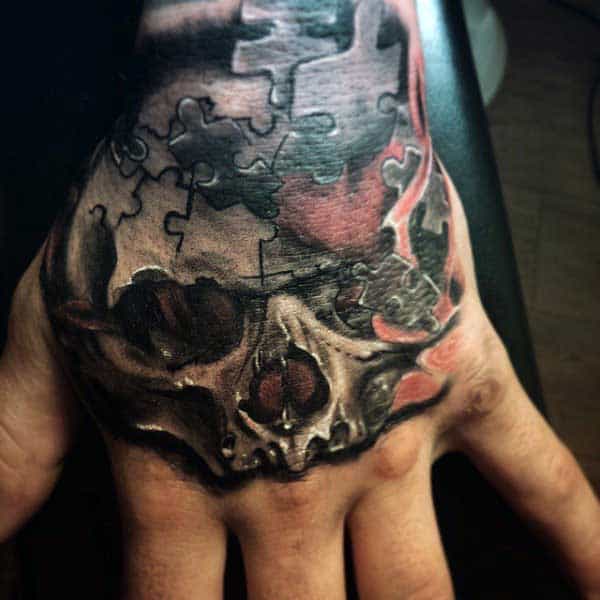 Puzzle Piece Heart Tattoo For Men On Hands