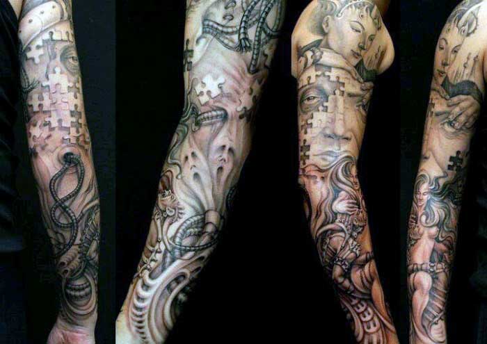 Puzzle Piece Tattoo Designs For Males Full Sleeve