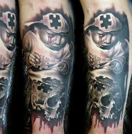 Puzzle Pieces Tattoo For Men Of Skull
