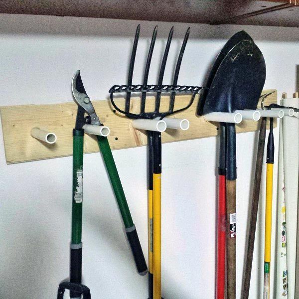 Pvc Pipe With Wood Wall Bracket Yard Tool Storage Ideas