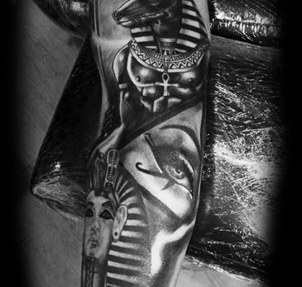 Pyramid Ancient Egyptian Themed Eye Of Horus Sleeve Tattoos For Men