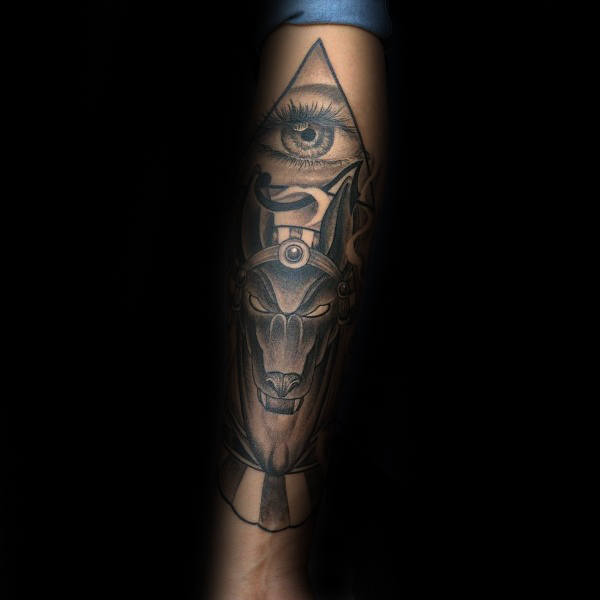 Pyramid Eye Anubis Mens Arm Tattoos
