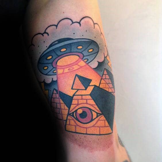 Pyramids With Eye Mens Traditional Quarter Sleeve Tattoo