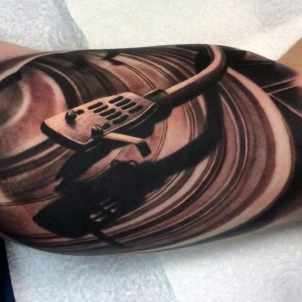 Quarter Sleeve 3d Masculine Vinyl Record Tattoos For Men