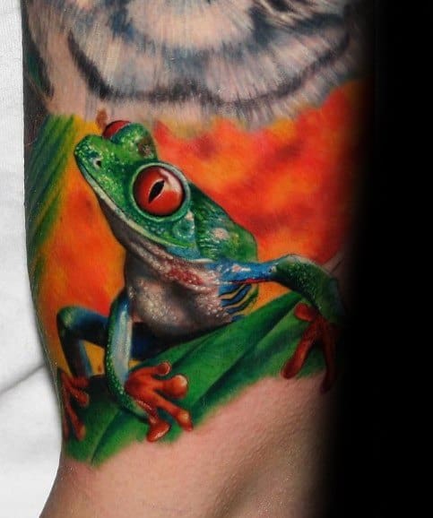 Quarter Sleeve Cool Tree Frog Tattoo Design Ideas For Male