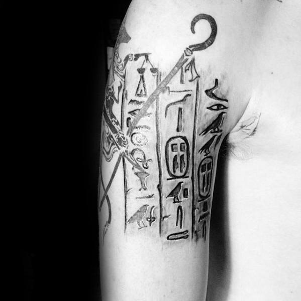 Quarter Sleeve Egyptian Hieroglyphics Guys Tattoo Ideas