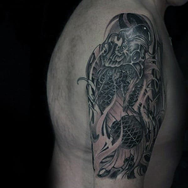 Quarter Sleeve Guys Koi Dragon Tattoos