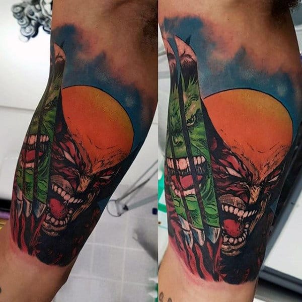 Quarter Sleeve Guys Wolverine And Hulk Tattoos