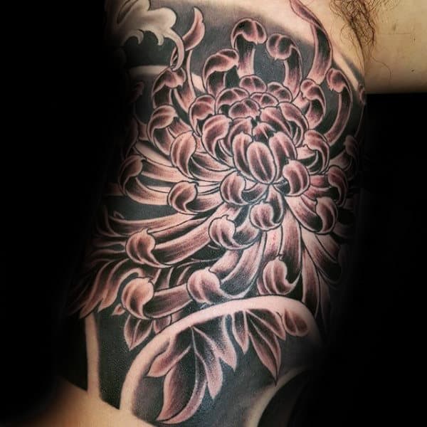 Quarter Sleeve Male Chrysanthemum Flower Tattoo
