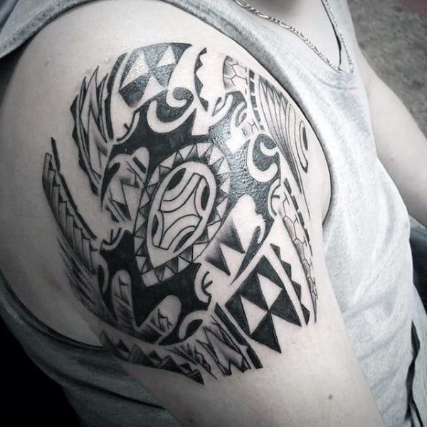 Quarter Sleeve Male Tattoo Design Of Tribal Turtle