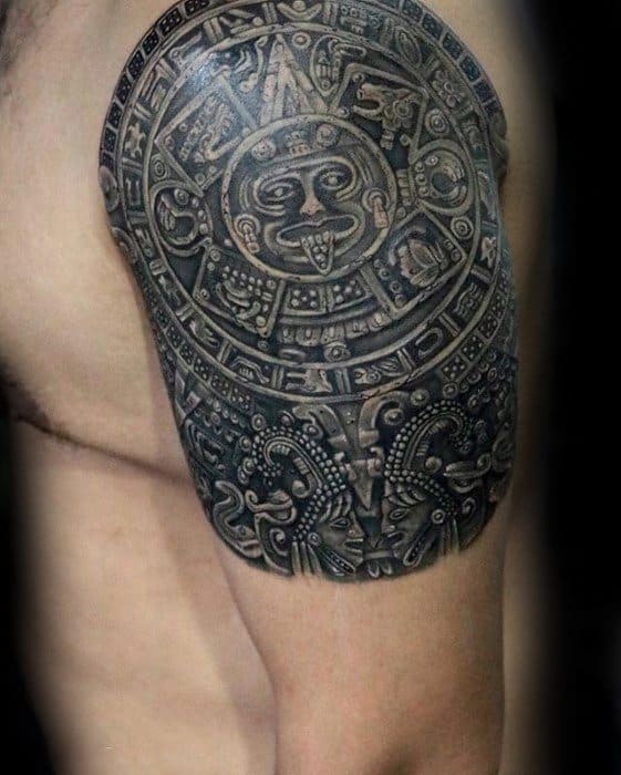 Quarter Sleeve Mayan Calender Tattoo Ideas For Males