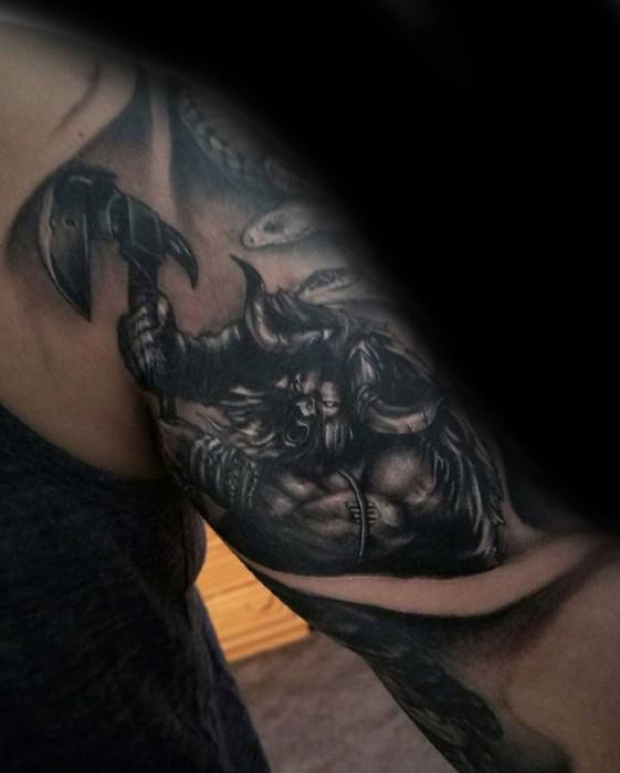 Quarter Sleeve Minotaur Tattoo Ideas For Males