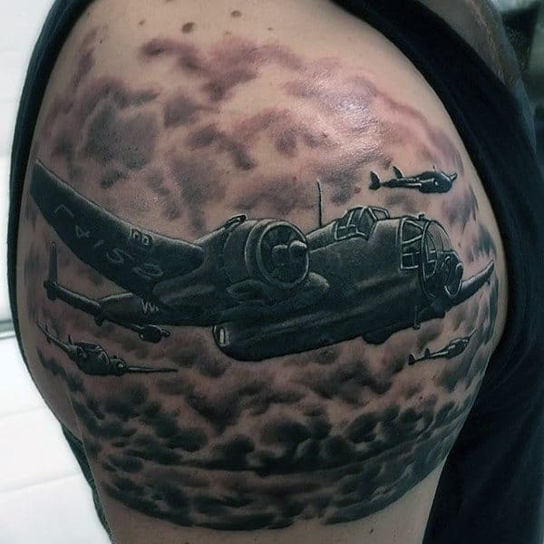 Quarter Sleeve Plane Ww2 Male Tattoos