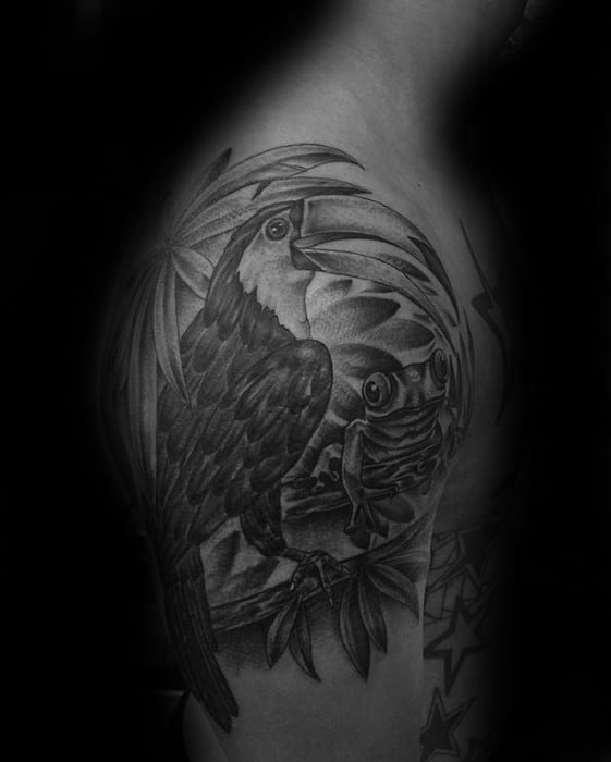 Quarter Sleeve Shaded Male Tree Frog Tattoo Design Inspiration