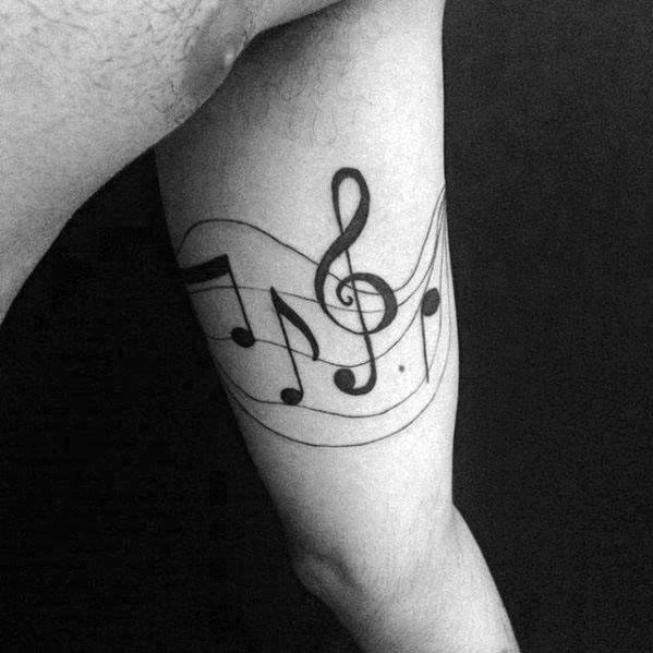 Quarter Sleeve Simple Mens Music Staff Tattoo Design Ideas