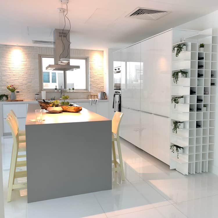 quartz countertops corner liquor cabinet gray island kitchen