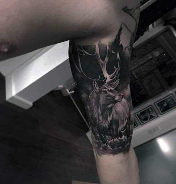 Quater Sleeve Hyper Realistic Deer Guys Tattoo Design Ideas
