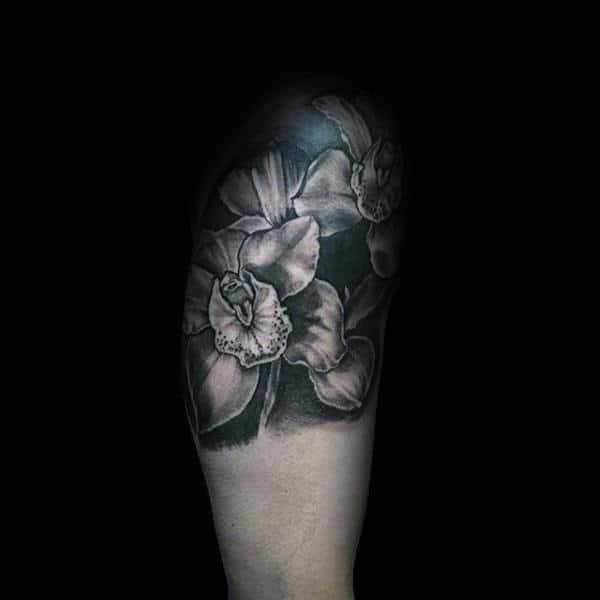 Quater Sleeve Mens Orchid Flower Tattoo Ideas