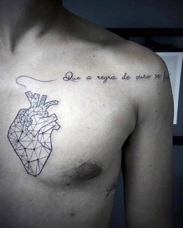 Quote Geometric Heart Mens Chest Tattoos