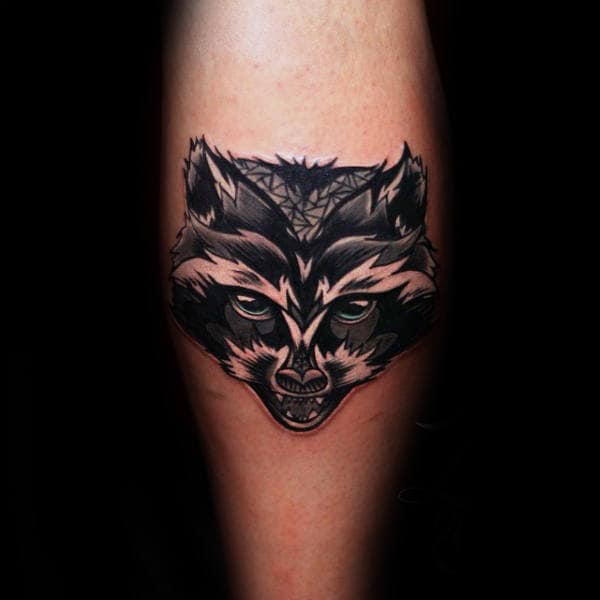 Raccoon Head Mens Leg Calf Tattoo Designs