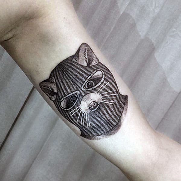 Raccoon With Mask Mens Inner Arm Bicep Tattoo
