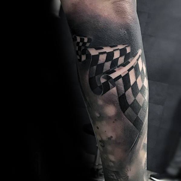 Racing Flag 3d Forearm Sleeve Mens Tattoo Ideas With Rad Design