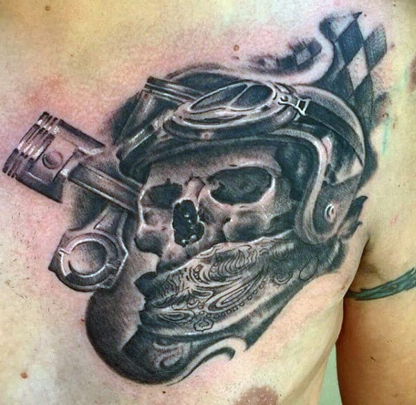 Racing Skull Biker Tattoo Designs For Guys